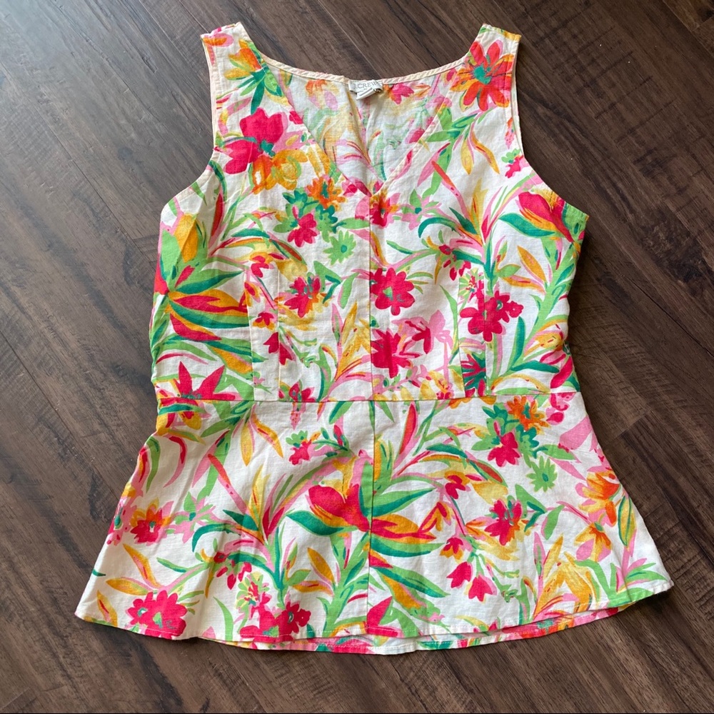 J Crew Factory linen floral peplum tank